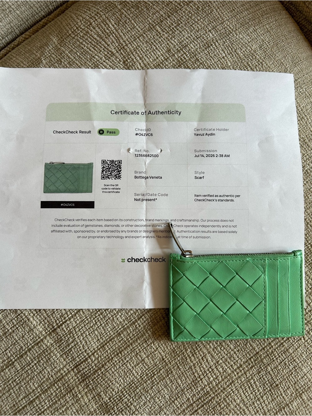 Bottega Veneta Mint Green Intrecciato Leather Card Case with Zip - Picture 12 of 12